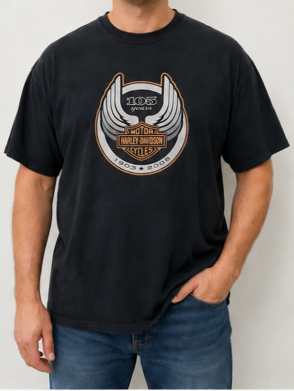 Harley Davidson 105th Anniversary T Shirt XL 2008 Made USA Double Sided B1007